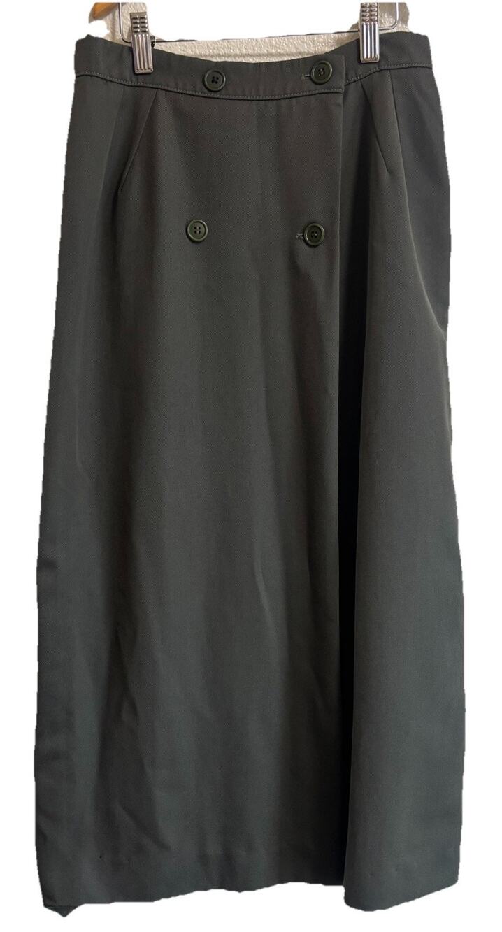 I.Magnin Double Breasted Wool Maxi Skirt Olive EU 42 Academia Vintage *Flaws